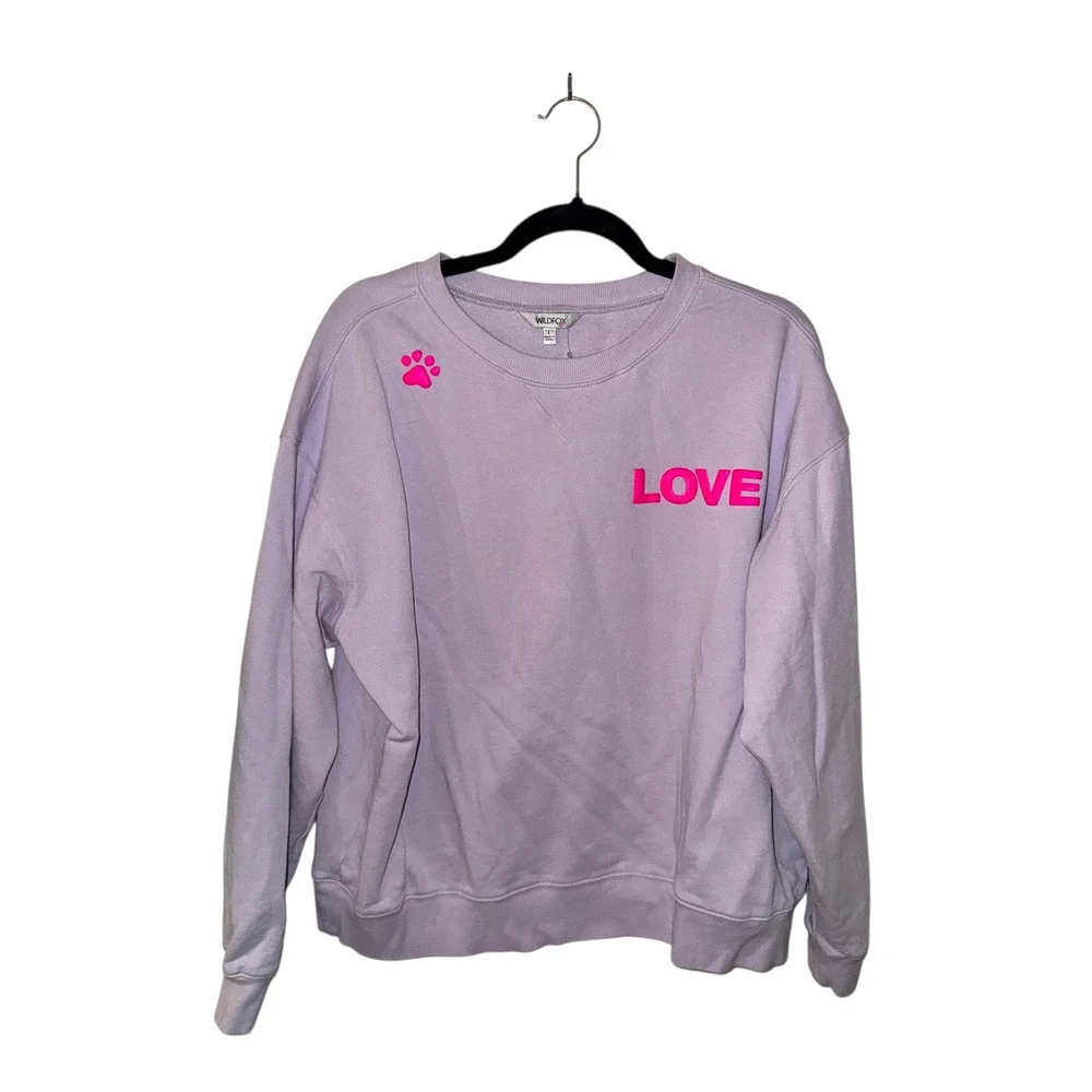 Wildfox Lilac Love Paw Print Cotton French Terry Sweatshirt Women's Large EUC - Picture 3 of 7